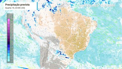 Previsão de precipitação e nebulosidade até sexta-feira (21)