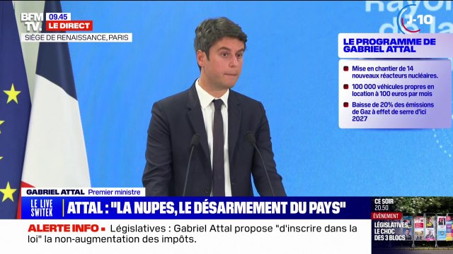 Législatives: Gabriel Attal veut une défense solide, en doublant le budget des armées d'ici 2030