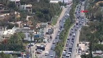 Bodrum'da bayram tatili dönüşü yoğun trafik