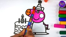 Peppa Pig with Birthday Cake Painting & Coloring Page Video for Toddlers | Chunnu Munnu Kids World