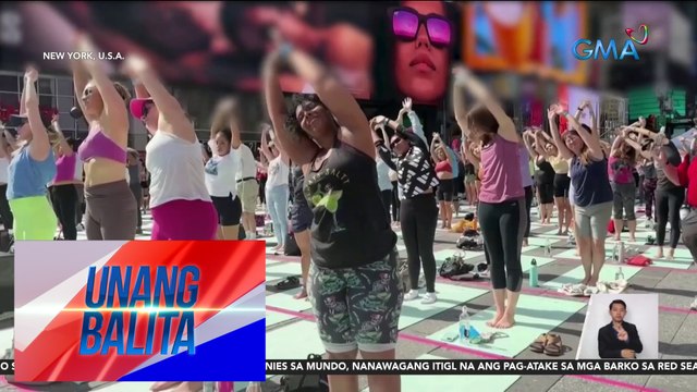 Pag-yoga sa Times Square, taunang tradisyon tuwing summer solstice | Unang Balita
