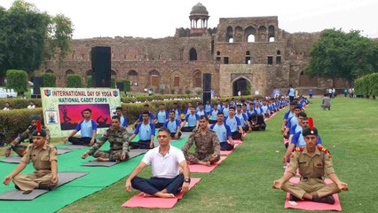 पुराने किले में योग दिवस के लिए जुटे लोग, स्वस्थ जीवन के लिए योग को दिनचर्या में शामिल करने का संकल्प लिया