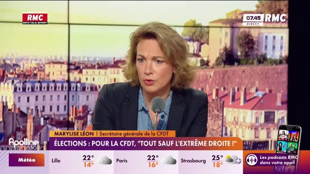L'incroyable déclaration de Marylise Léon, la patronne de la CFDT, qui annonce tranquillement qu'elle exclut du syndicat toute personne qui milite pour le Rassemblement National : Pour tous les autres partis, il n'y a aucun problème ! - Regardez