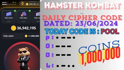 Daily cipher code#Hamster kambot#1M Coins