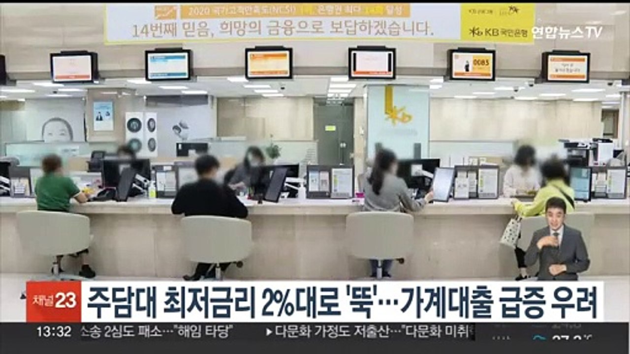 주담대 최저금리 2%대로 '뚝'…가계대출 급증 우려