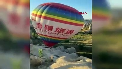 Kapadokya'da sıcak hava balonunda korku dolu anlar; kayalıklara indi