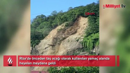 Rize’de heyelan anı kamerada