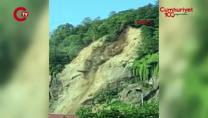 Rize ’de heyelan anı kamerada