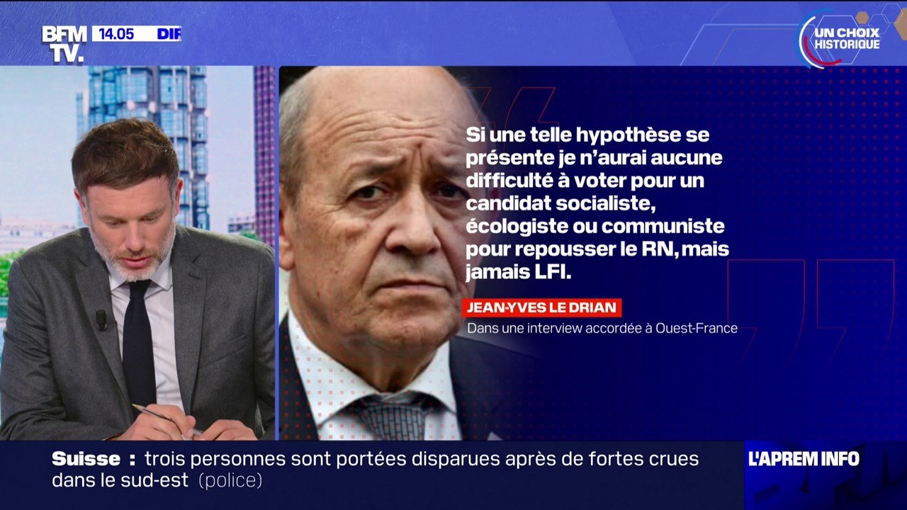 Législatives: Jean-Yves Le Drian affirme qu'il ne votera "jamais" pour un candidat LFI