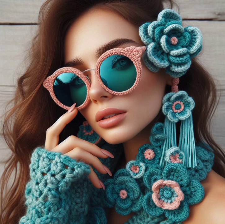 NiceSunGlasses Knitted with Wooden(share idea)||Crochet made Glasses#ai#crochet#wool#knitted#hand made#art#style#crochet style