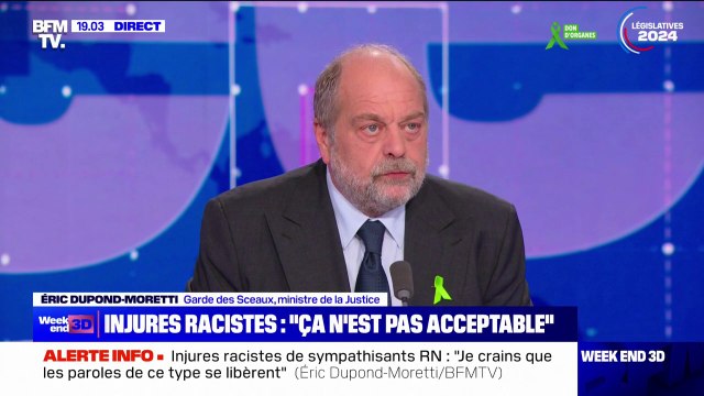 Propos racistes envers Divine Kinkiela: Je crains que les paroles de ce type se libèrent , affirme Éric Dupond-Moretti