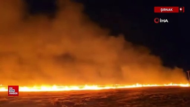 Şırnak'ın Suriye sınırında anız yangını