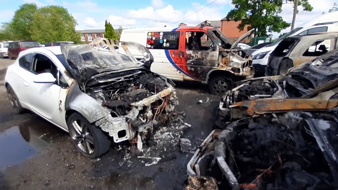Aftermath of suspected arson attack at garage in Telford