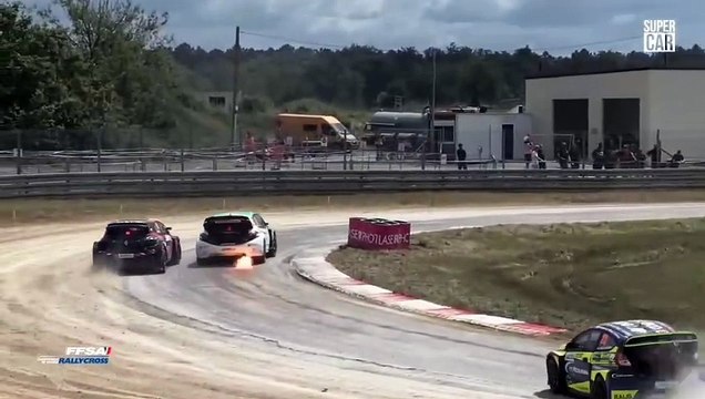 Rallycross FR 2024 Chateauroux Supercars Semi-Final 2 Pailler Fire and Paillardon Spampinato Crash