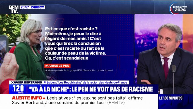 Réaction de Marine Le Pen aux propos racistes tenus contre Divine Kinkela: C'est une honte pour un responsable politique de dire ça , déclare Xavier Bertrand (LR)