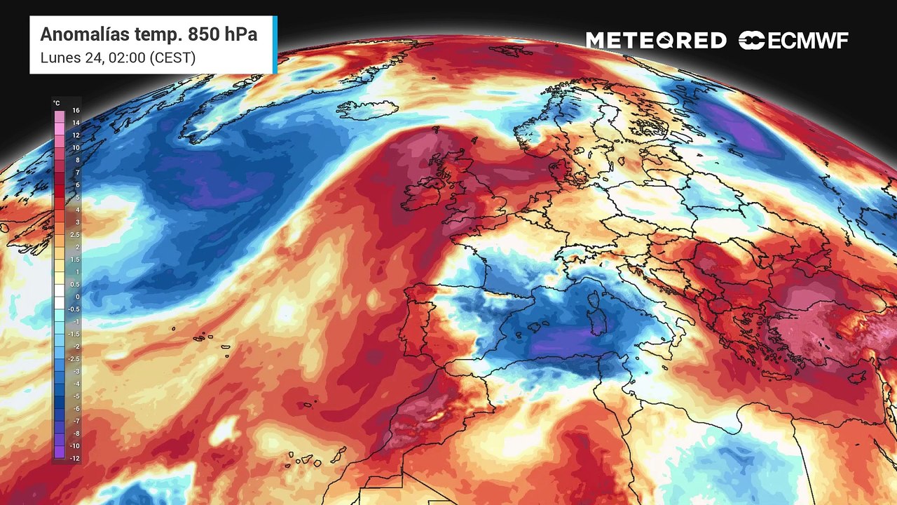 Anomalías de temperaturas a 850 hPa para los próximos días