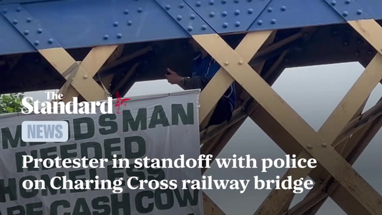 Protester In Standoff With Police On Waterloo Railway Bridge