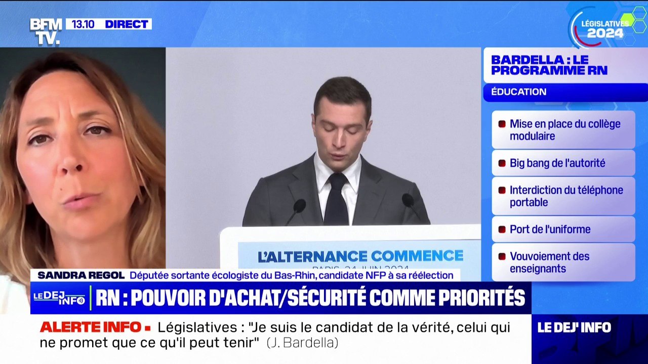 "C'est le revirement national", critique Sandra Regol, députée sortante écologiste du Bas-Rhin, à propos du programme du Rassemblement national