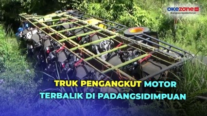Hindari Minibus, Truk Pengangkut Motor Terbalik di Padangsidimpuan