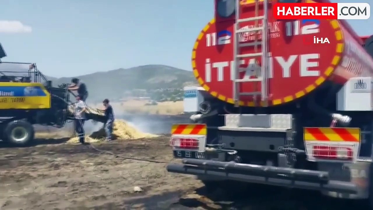 Burdur'da balya makinesinden çıkan yangında 9 dekar arazi kül oldu