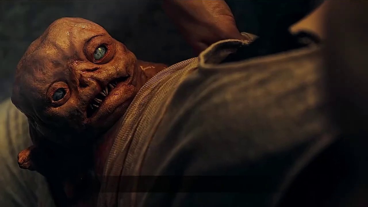 A monster split from a woman's body Horror movie scary scene