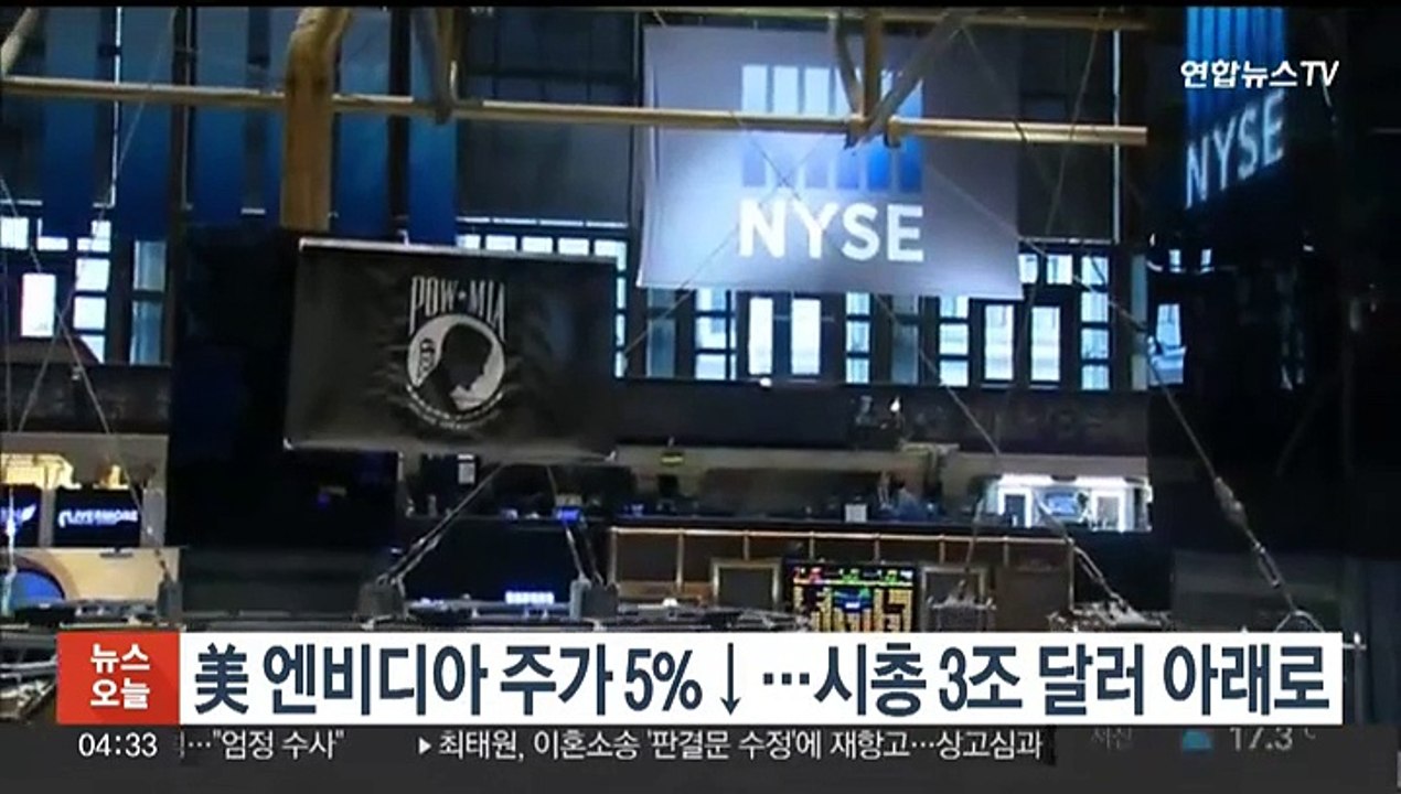 美 엔비디아 주가 5%↓…시총 3조달러 아래로