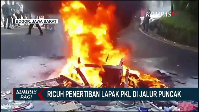 Penertiban Lapak PKL di Jalur Puncak Bogor Berujung Ricuh, Pedagang Blokade Jalan!