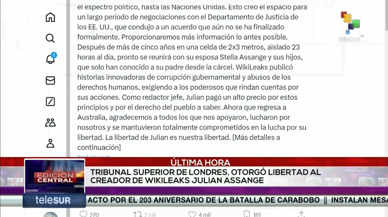 Tribunal Superior de Londres otorgó libertad al creador de Wikileaks Julian Assange