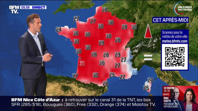 Quelques averses entre le sud-est et la Corse, un temps ensoleillé sur une large partie du pays et des températures comprises entre 23°C et 31°C cet après-midi... la météo de ce mardi 25 juin
