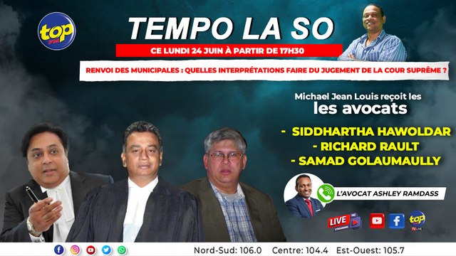 Tempo la so :Michael Jean Louis reçoit Siddhartha Hawoldar, Richard Rault et Samad Golaumaully.