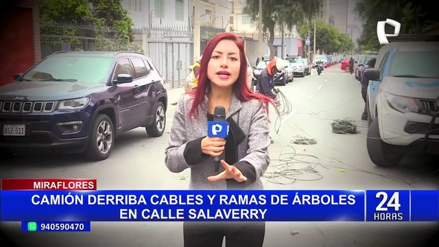 Miraflores: camión deja intransitable la calle Salaverry tras derribar cables y ramas