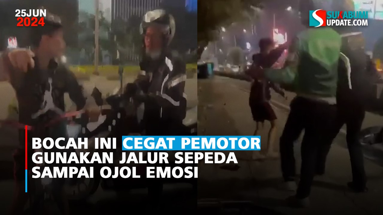 Bocah Ini Cegat Pemotor Gunakan Jalur Sepeda Sampai Ojol Emosi