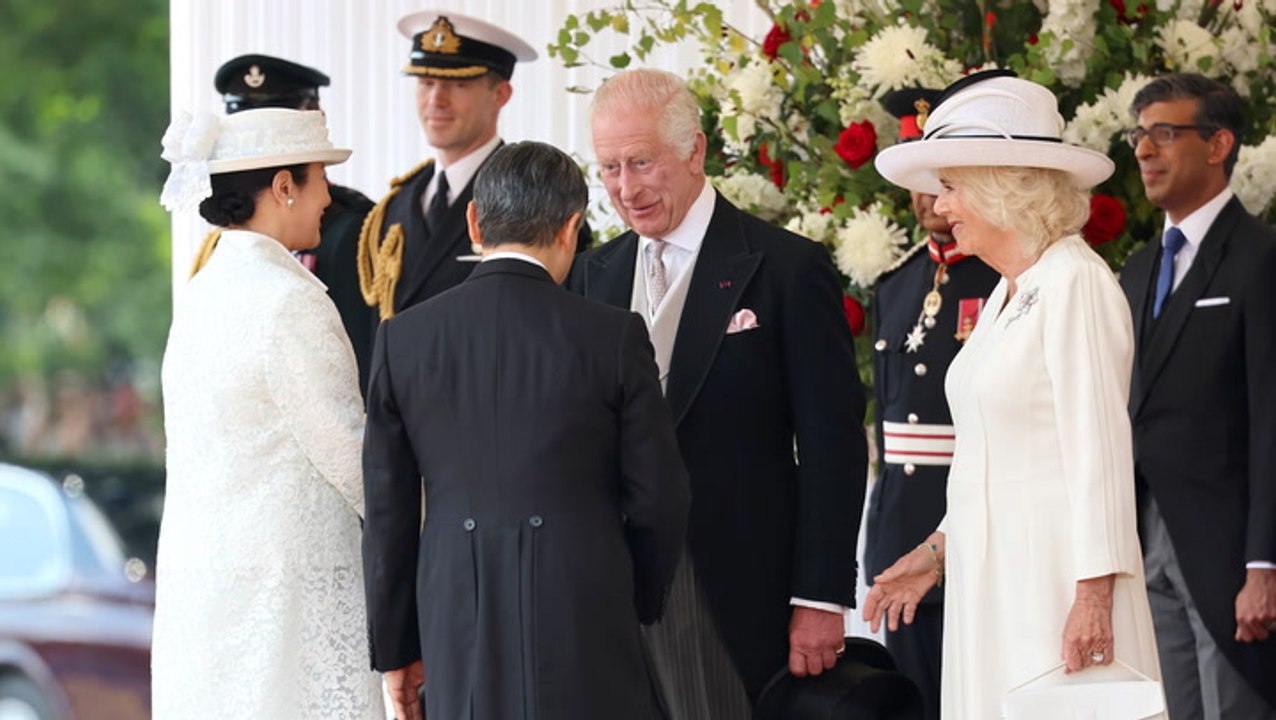 King Charles warmly greets Japan’s emperor on f...