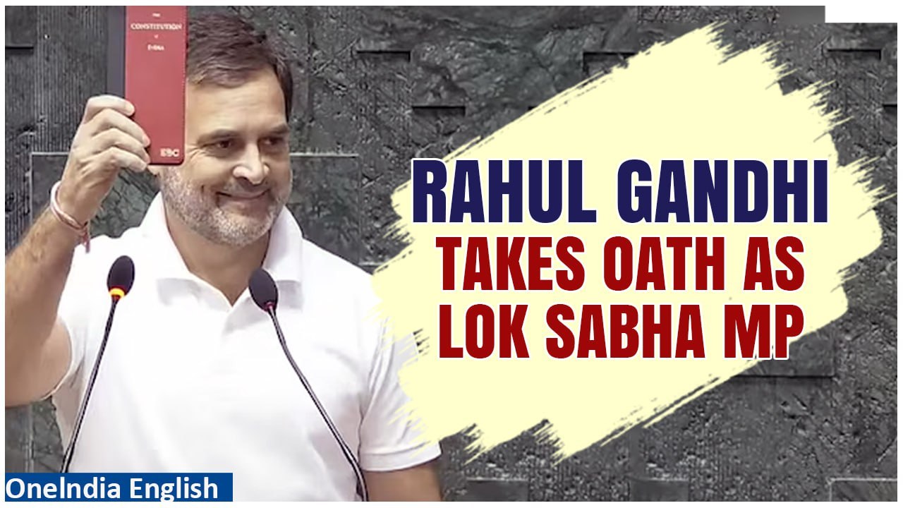 Rahul Gandhi’s Oath With Constitution In Hand, Handshake With Marshal Behind Chair Steals The Show