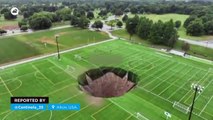 A large sinkhole suddenly appears on a soccer field in Alton, USA.