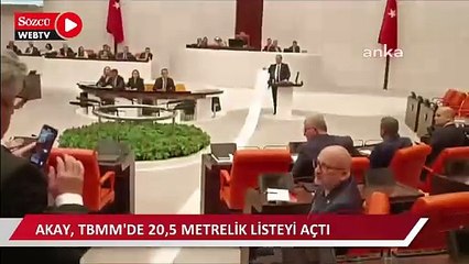 Cevdet Akay, TBMM'de Türkiye'de yakalanan uluslararası çete liderlerinin 20,5 metrelik listesini açtı