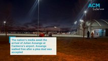 Media await the arrival of Julian Assange at Canberra Airport