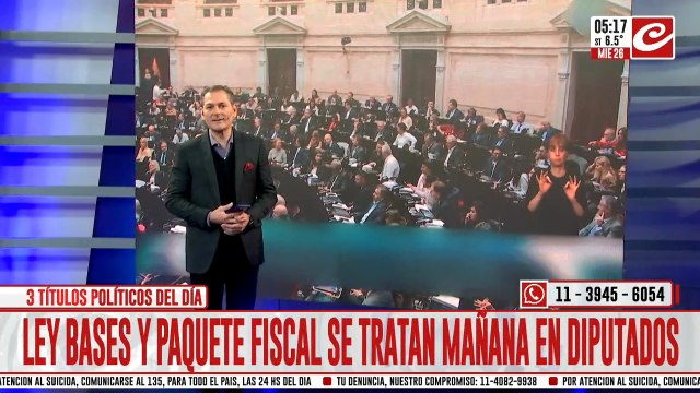 Ley bases y paquete fiscal se tratan mañana en diputados