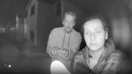 Drunk dad & daughter's hilarious doorway drama caught on Ring Doorbell
