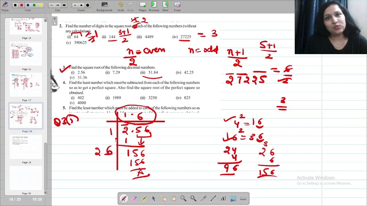 SQUARE AND SQUARE ROOT CLASS 8(EXERCISE 6.3 CONT,6.4) | NCERT | PART 4