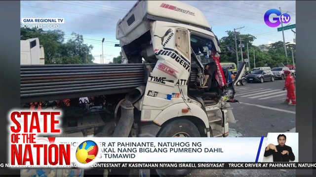 Truck driver at pahinante, natuhog ng kargang bakal nang biglang pumreno dahil sa lalaking tumawid | SONA
