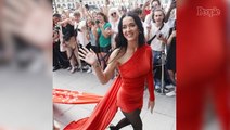 Katy Perry Takes on Paris in Red-Hot Minidress with Mega Train Featuring Lyrics from Her New Single