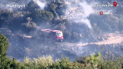 Çanakkale’de yangında arazöz alevlerin arasında kaldı, personel canını son anda kurtardı