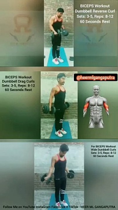 3 Best BICEP Workouts with Dumbbells  #heermlgangaputra #naturalbodybuilding #exercise #fitness #gym #muscle #training #tips