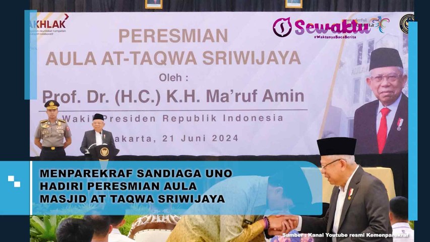 Bersama dengan Wakil Presiden Maaruf Amin, Sandiaga Uno Berhasil Resmikan Aula Masjid At Taqwa Sriwijaya