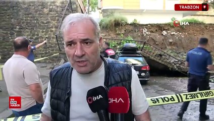 Trabzon'da istinat duvarı çöktü: 2 kişi dakikalarla kurtuldu