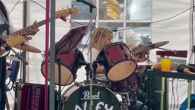 Barnaby Dalton (7), played drums for a few songs with The Alley Katz band at Spreyton Fair. Video by Alan Quick IMG_5216