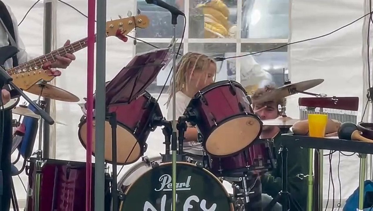 Barnaby Dalton (7), played drums for a few songs with The Alley Katz band at Spreyton Fair. Video by Alan Quick IMG_5216