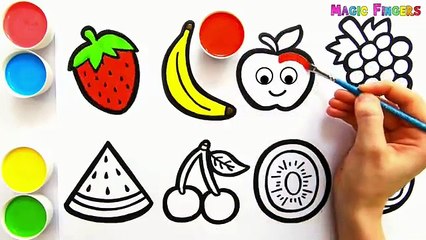 8 Delicious Fruits Drawing, Painting and Coloring for Kids, Toddlers