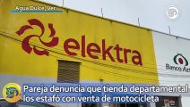 Pareja de Agua Dulce denuncia que tienda departamental los estafó con venta de motocicleta